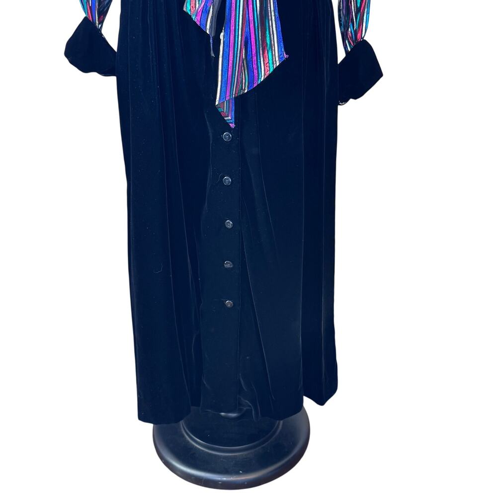 Christa New York Vintage Metallic‎ Striped Velvet Gown Maxi Shirt Dress Size 10 - Picture 7 of 16